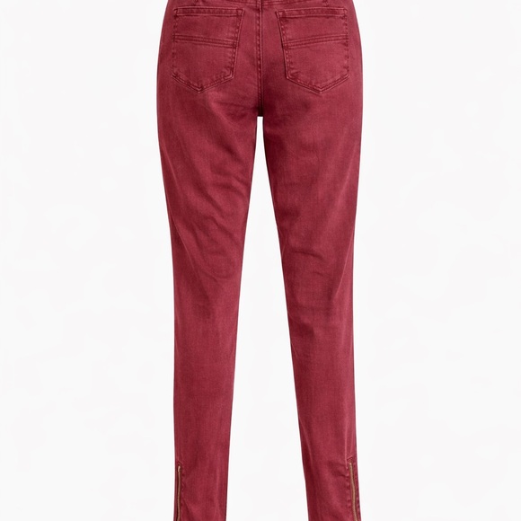 Peruvian Connection Moto Style Skinny Pants in Burgundy Color Size 4 - Picture 4 of 8